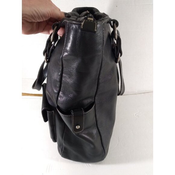 Lauren Ralph Lauren Large Black Leather Tote Bag Double Handles Lots Of Pockets - Picture 5 of 11